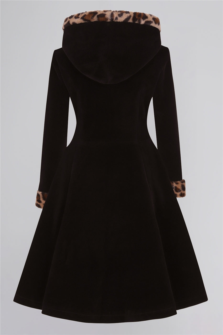 Hazel Black/Leopard Velvet Swing Coat by Collectif