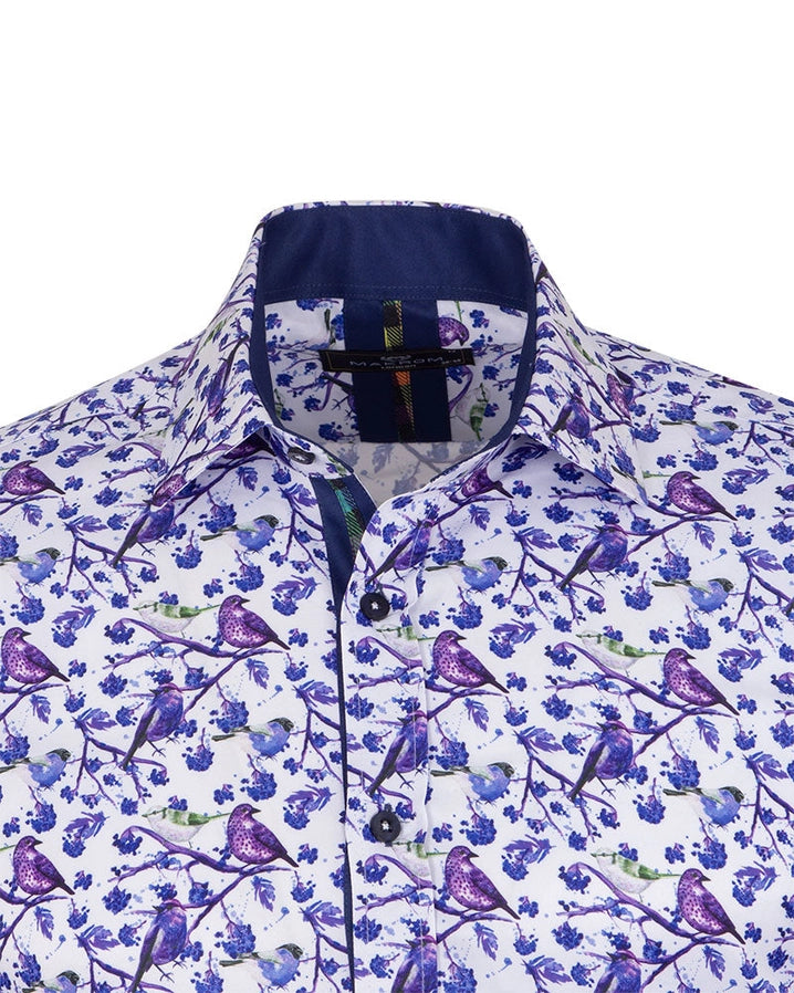 Blue Birds in Tree Print Mens Shirt by Makrom