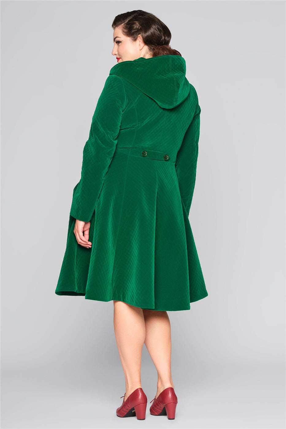 Heather Quilted Velvet Green Swing Coat by Collectif