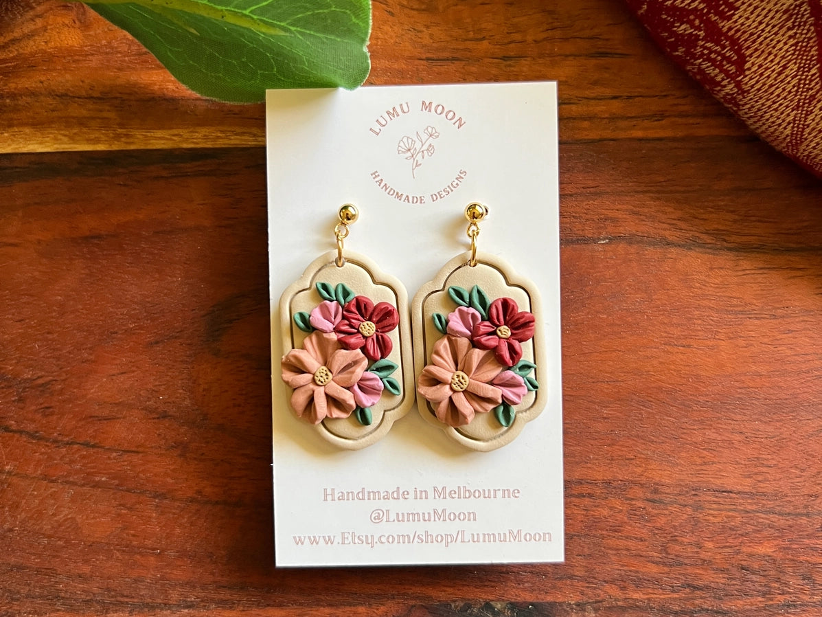 Red & Floral Bouquet Earrings by Lumu Moon