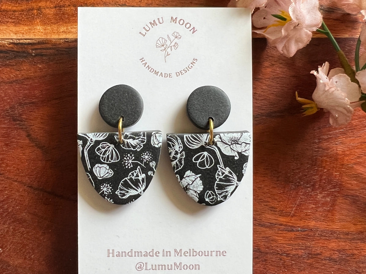 Lilian Pink/Black Floral Earrings by Lumu Moon