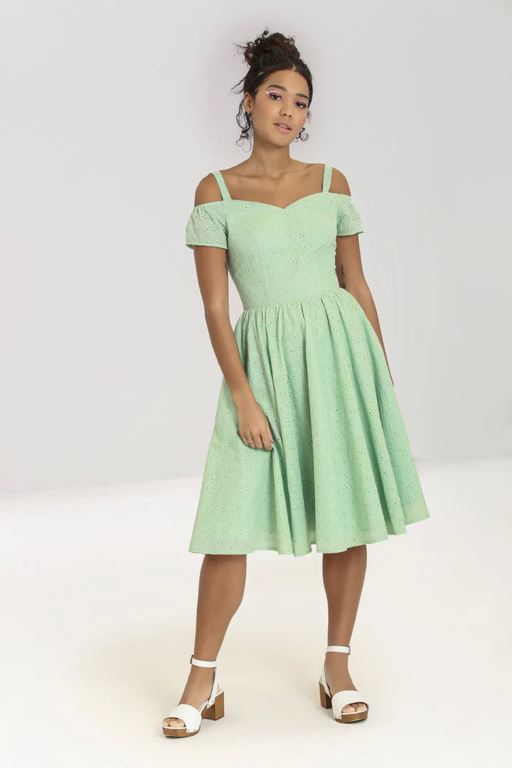 Celia Mint Green Broderie Anglais Dress by Hell Bunny Lemonie Boutique Celia Mint Green Broderie Anglais Dress by Hell Bunny Lemonie Boutique