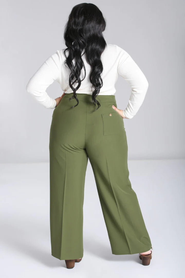 Ginger Swing Trousers in Khaki Green by Hell Bunny