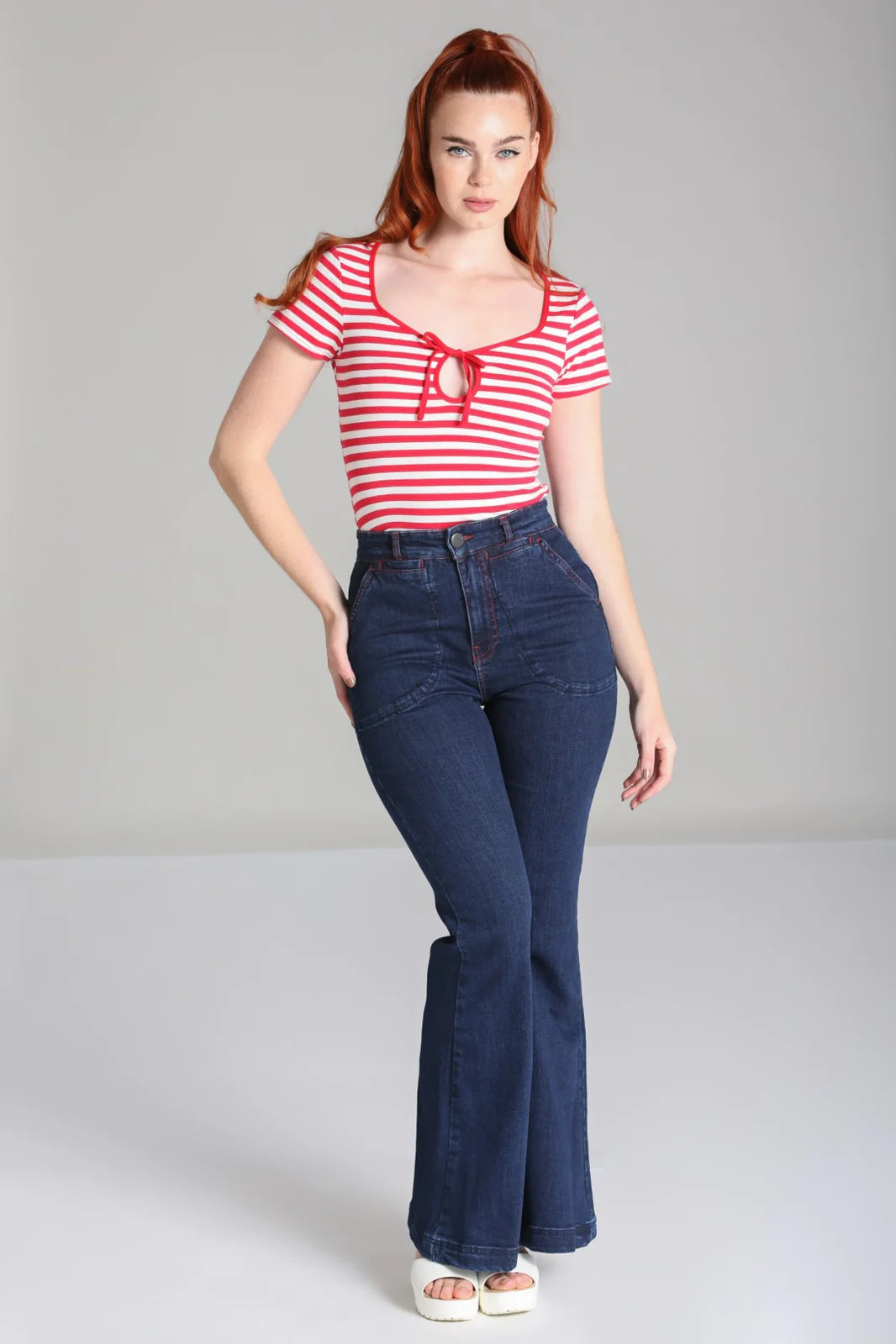 Kit Black and White Stripe Top by Hell Bunny