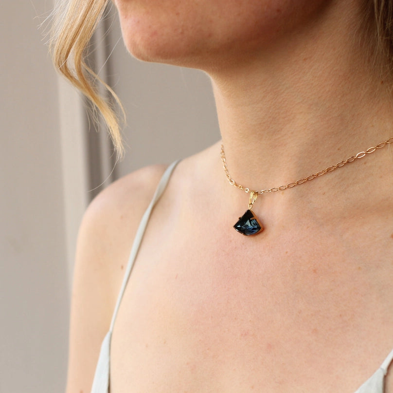 Vintage blått glas Deco halsband