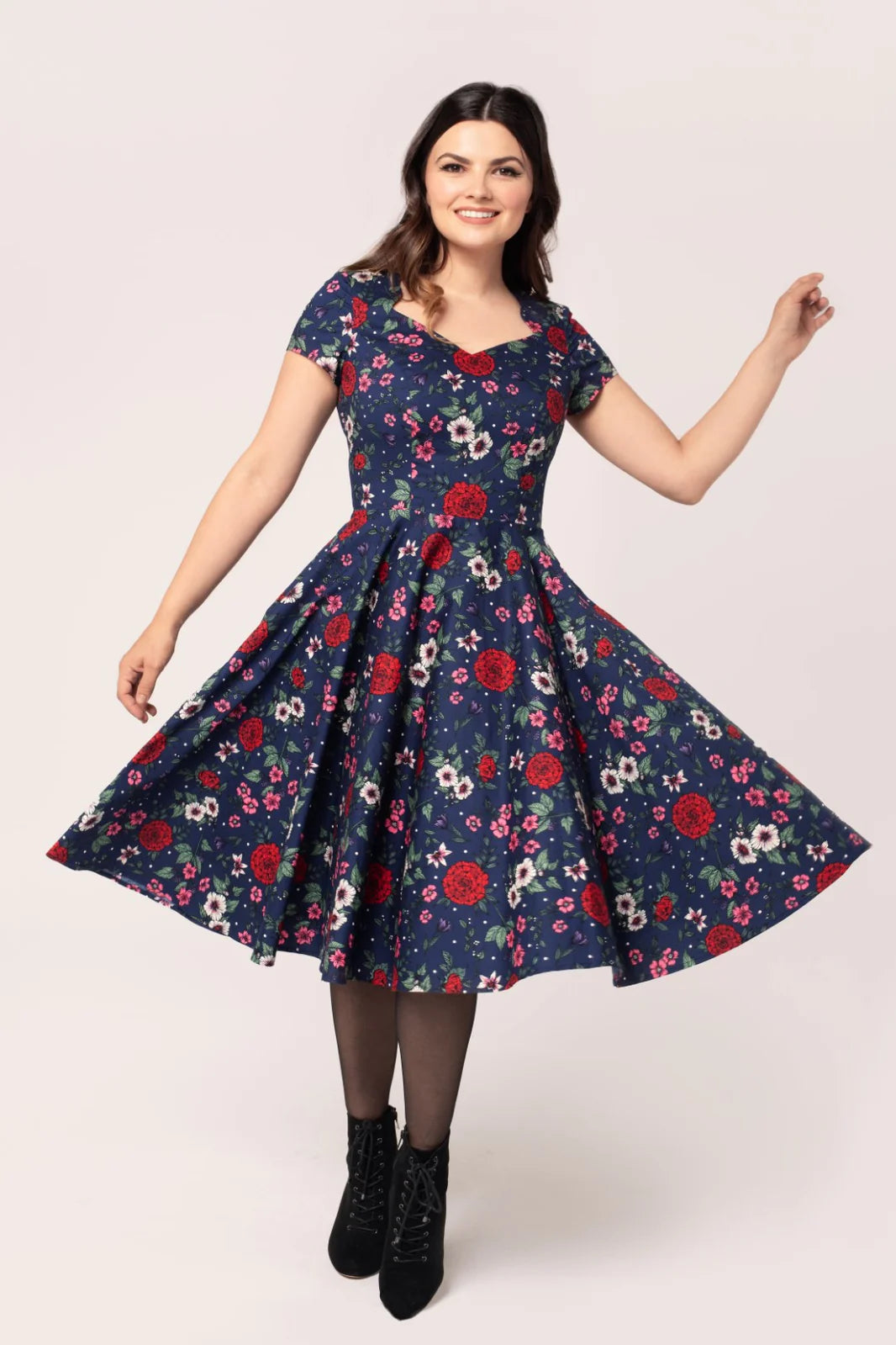 Camellia Blue Floral 50s Dress