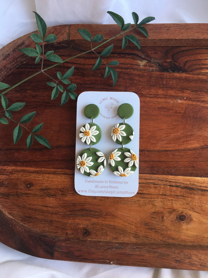 Daisy Green Statement Earrings by Lumu Moon