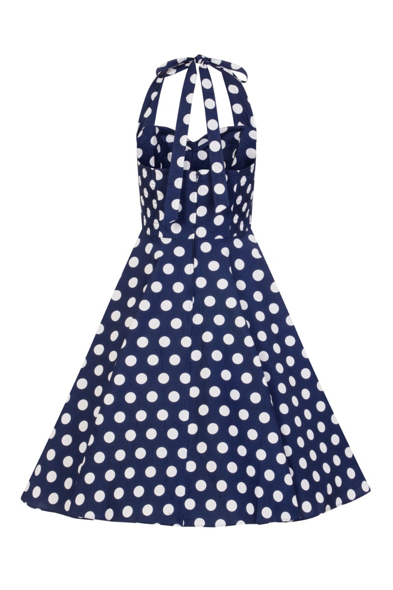 Mariam klänning i marinblå polka från Hell Bunny