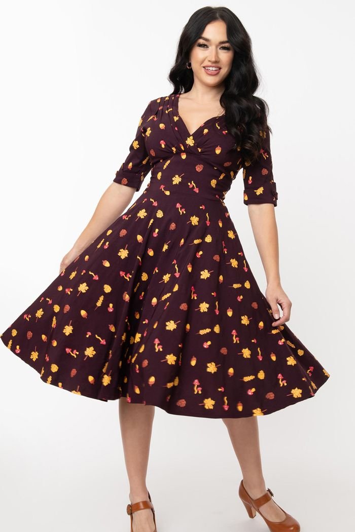 Unique Vintage Delores Autumn Leaves 50s Dress Lemonie Boutique Unique Vintage Delores Autumn Leaves 50s Dress Lemonie Boutique