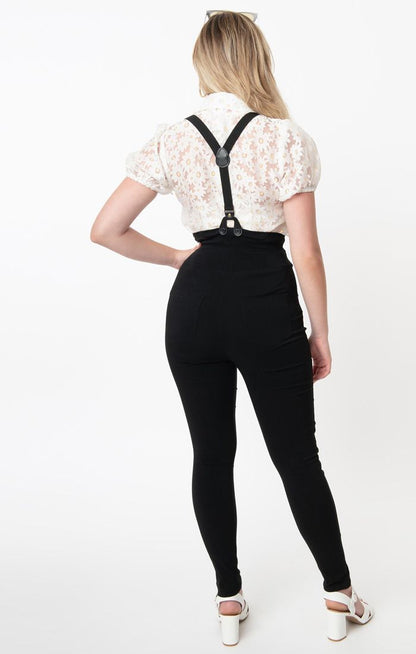 Moorehead Black Skinny Suspender Trousers by Unique Vintage