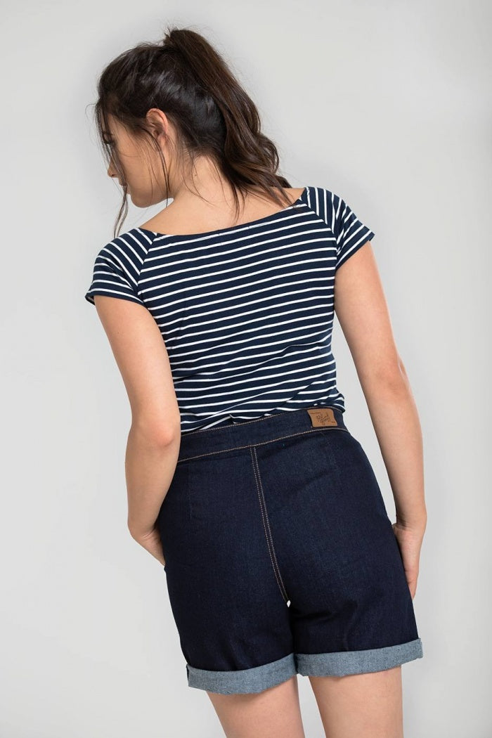 Verity Top in Navy Blue by Hell Bunny