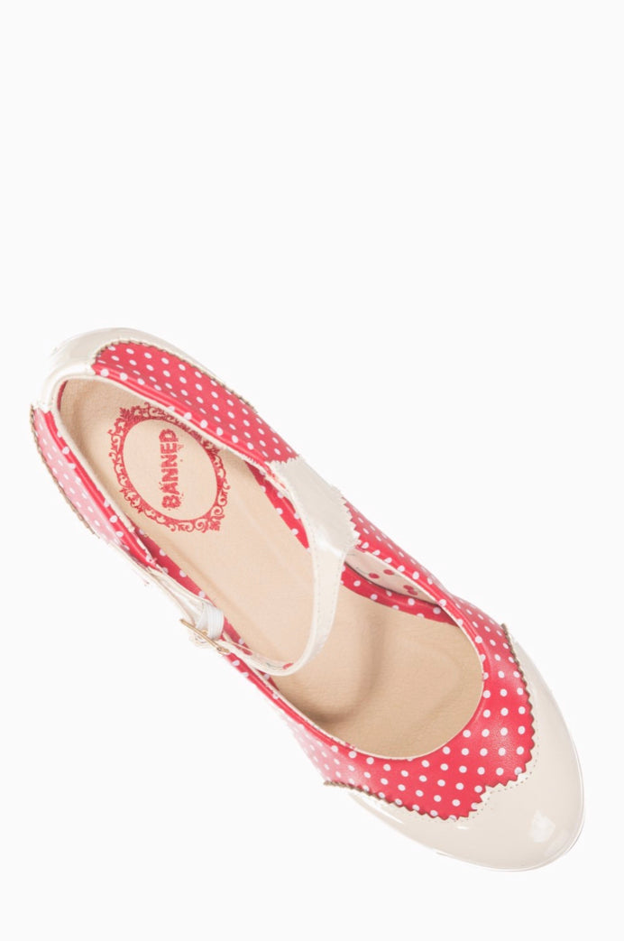 Röda och vita Dotty Mary Jane Heels från Banned