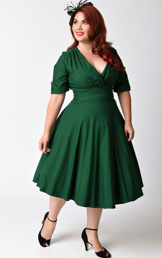 Delores 1950s Style Emerald Green Swing Dress by Unique Vintage