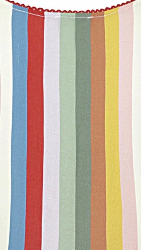 Close up of the neckline with a red trim from the back