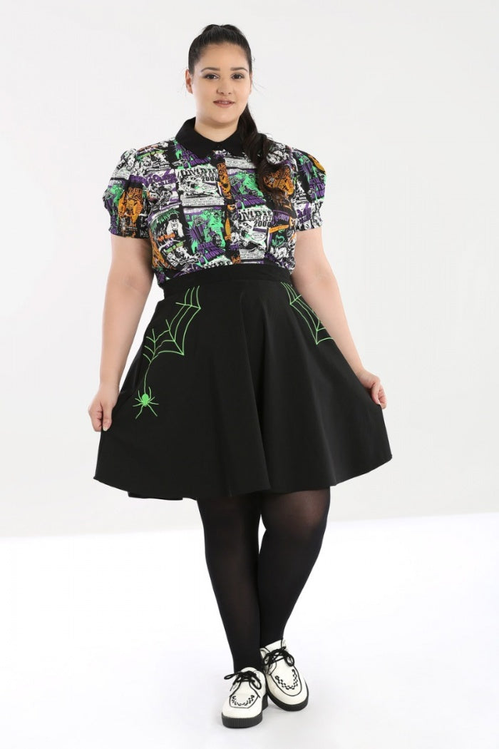 Miss Muffet Mini Skirt in Green by Hell Bunny