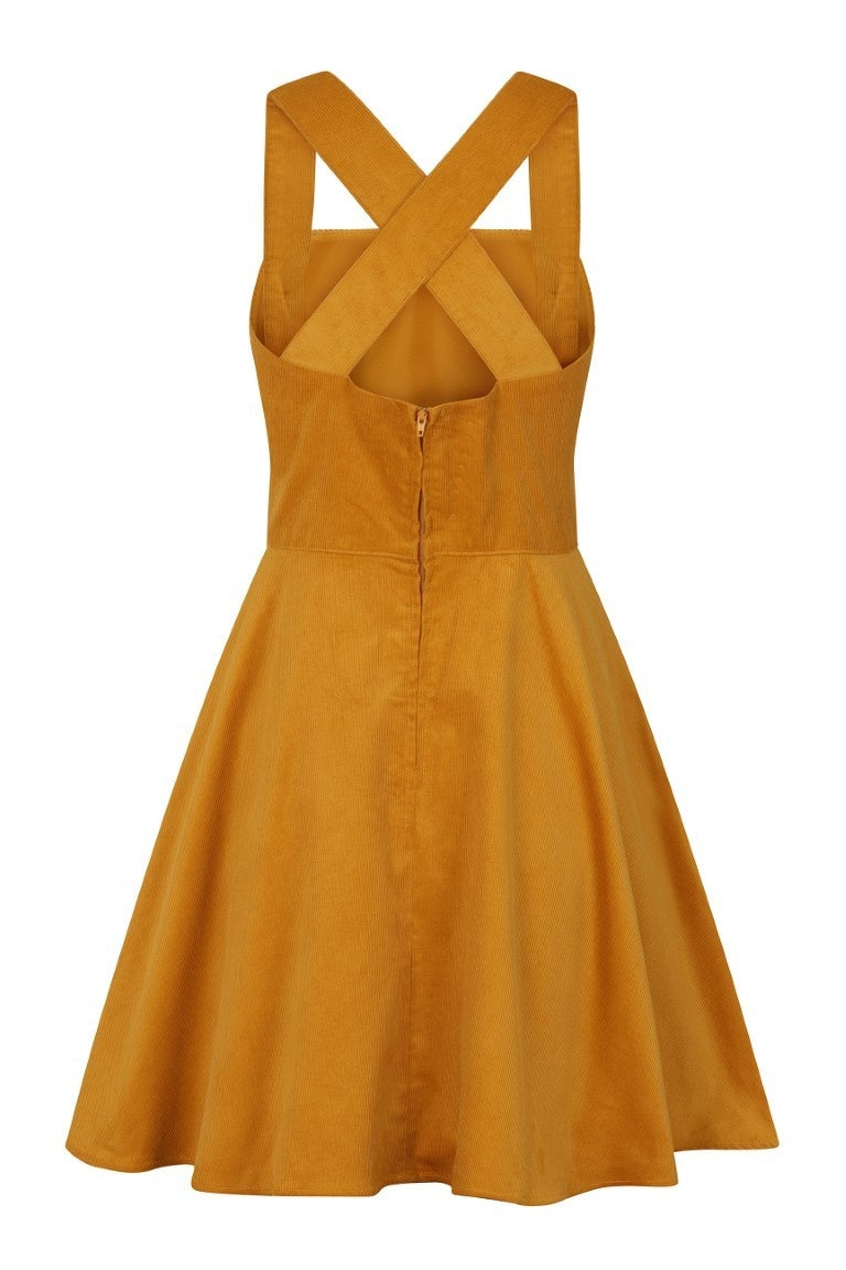Wonder Years Pinafore Dress in Mustard by Hell Bunny