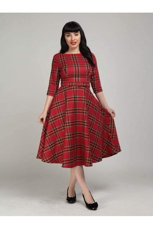 collectif red gingham dress 1950s Gingham Circle Skirt Dress Collectif Clothing 50s Roberta Gingham Swing Dress In Green