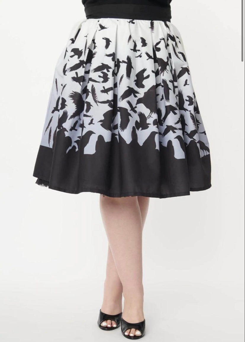 The Birds x Unique Vintage Birds Attack Print Main Attraction Swing Skirt