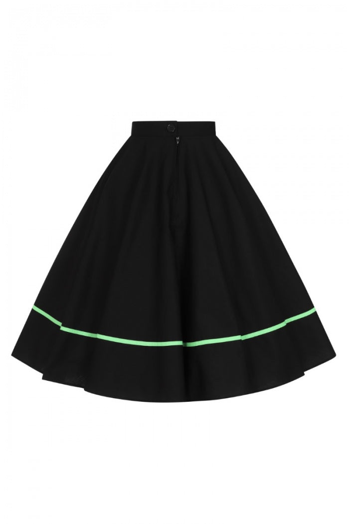 Miss Muffet 50s Skirt in Black and Green by Hell Bunny