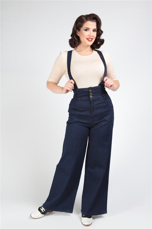 vintage woman wearing wide leg high waisted denim jeans