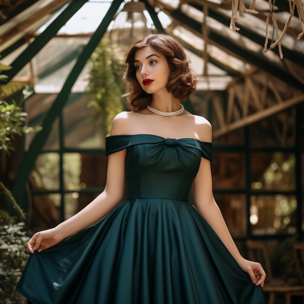 Dark Green Fit and Flare 50s Inspired Bardot Dress Perfect For Hiding Mum Tums!