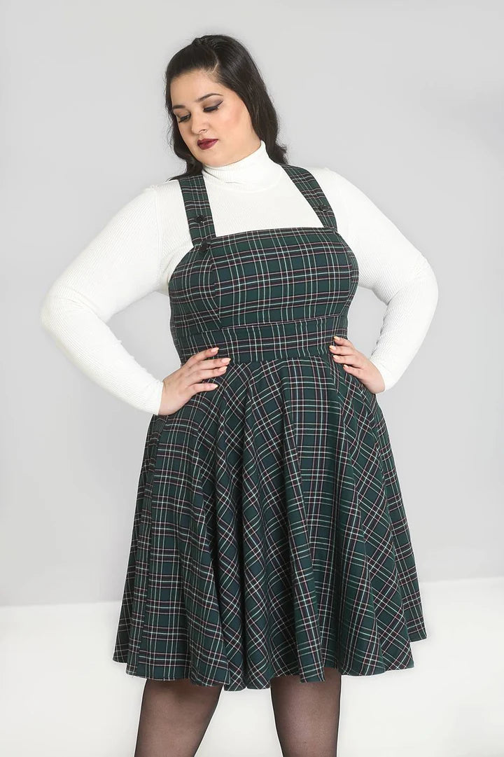 Peebles Green Pinafore Dress by Hell Bunny