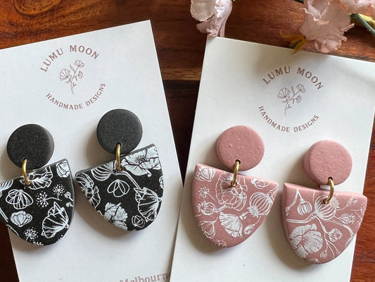 Lilian Pink/Black Floral Earrings by Lumu Moon