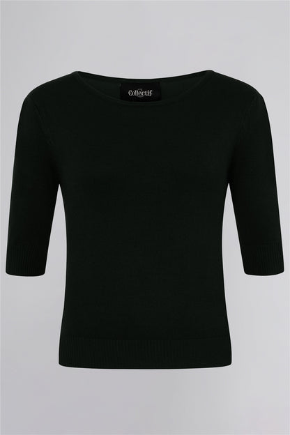 Chrissie Plain Black Knitted Top by Collectf