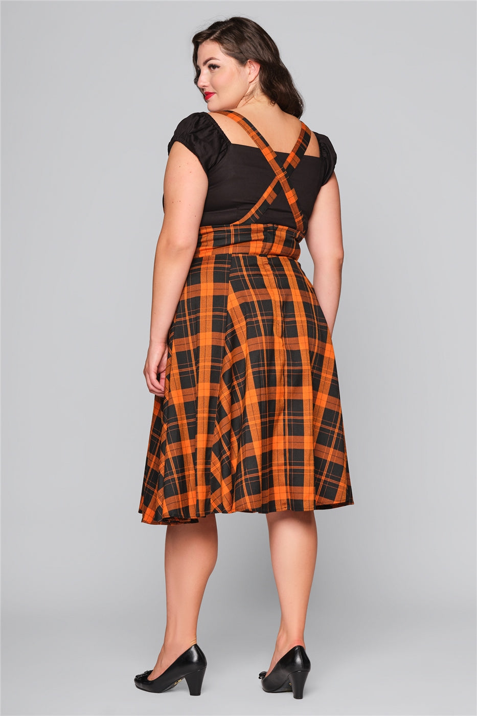 Alexa Pumpkin Check Swing Skirt by Collectif