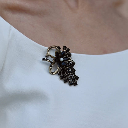 Miriam Haskell Jet Flower Brooch by Lovett & Co