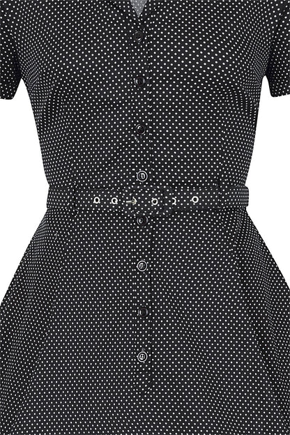 Caterina Mini Polka Dot Black Swing Dress by Collectif