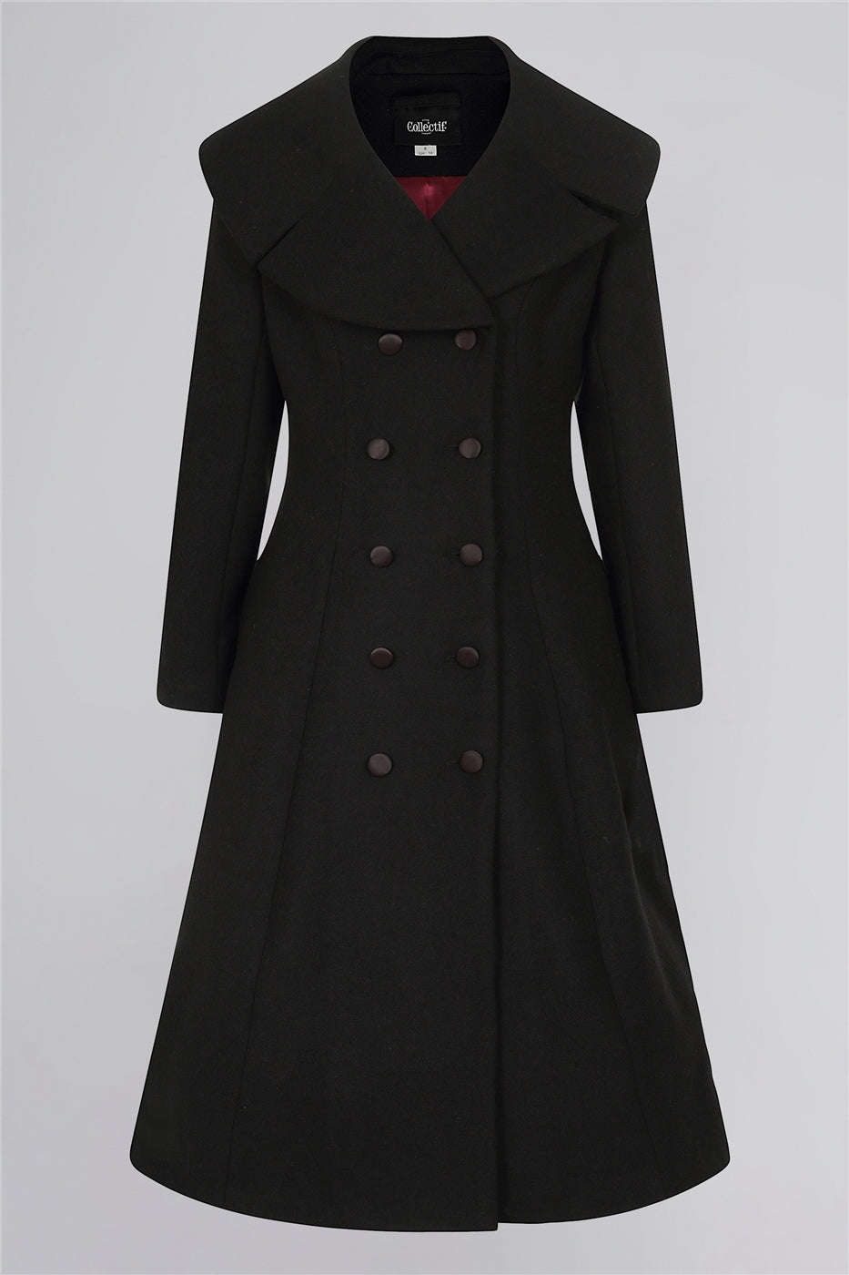 Long black womens vintage style coat