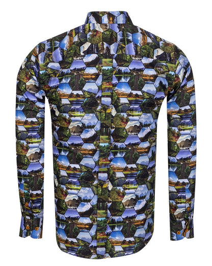 Pure Cotton Hexagonal Nature Print Men's Shirt by Oscar Banks