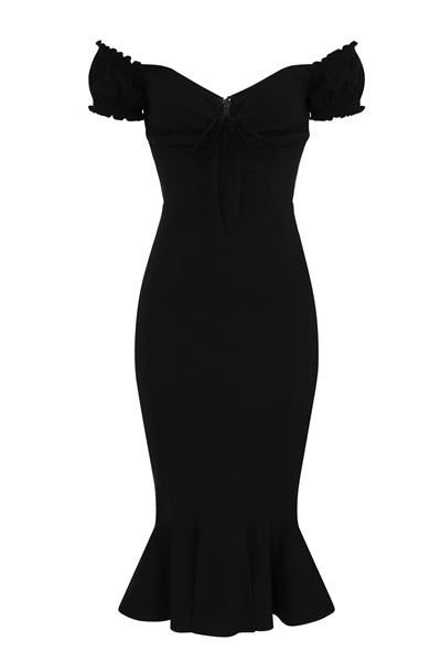 Sasha Plain Black Fishtail Dress by Collectif