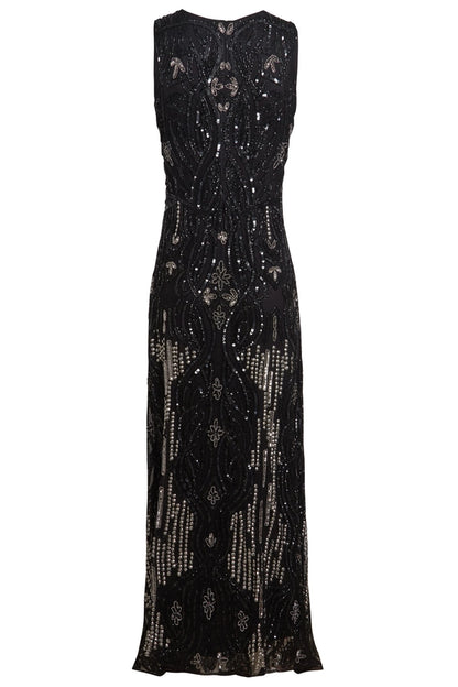 Clara Sleeveless 1920s Black Maxi Dress by Jyval London