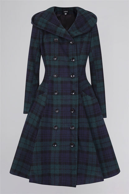 Heather Blackwatch Check Swing Coat by Collectif