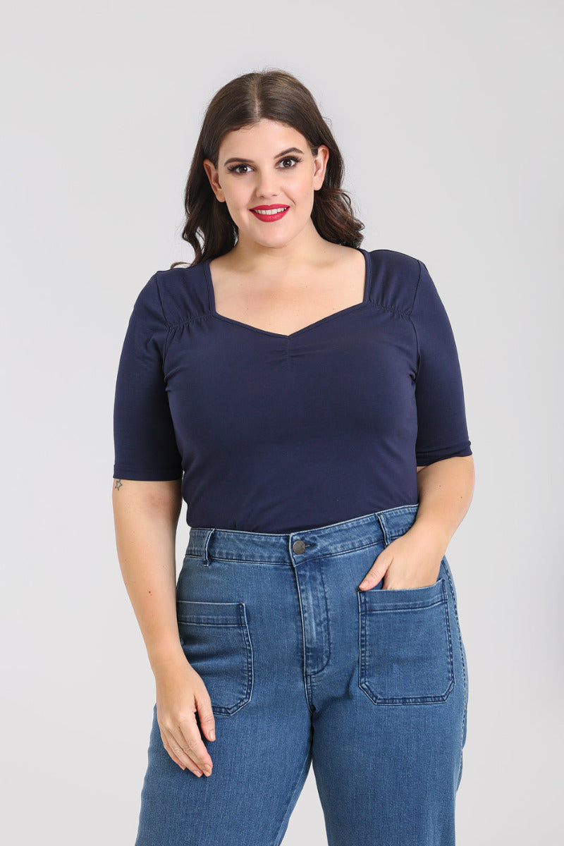 Philippa Top in Navy by Hell Bunny
