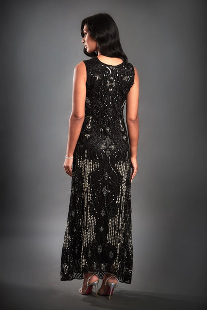 Clara Sleeveless 1920s Black Maxi Dress by Jyval London