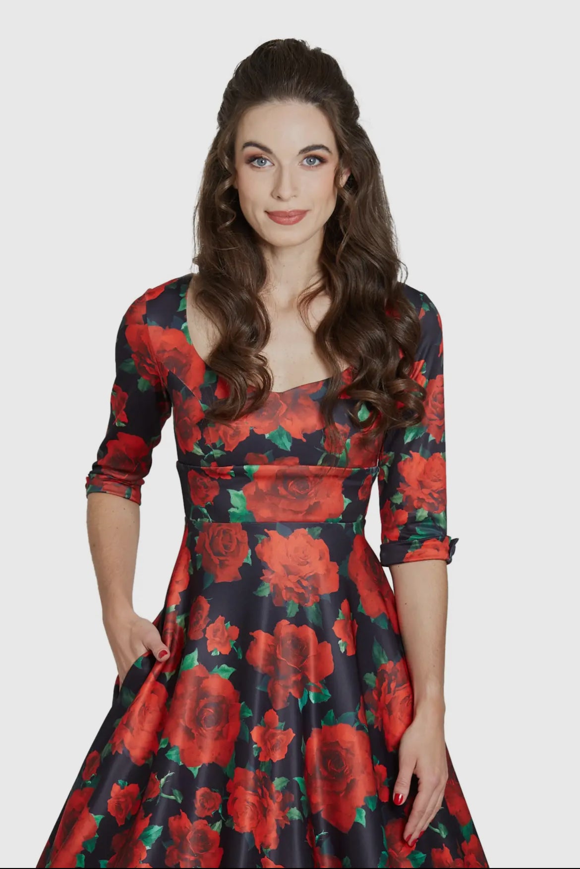 Debra Long Sleeve Rose Print Dress by Dolly & Dotty