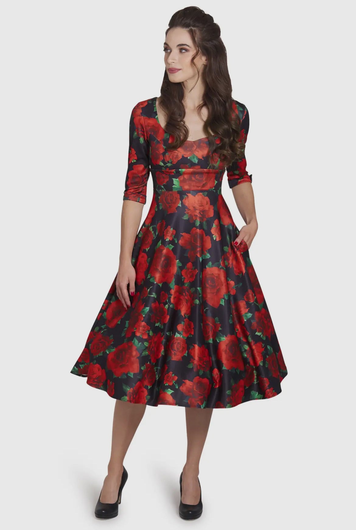 Debra Long Sleeve Rose Print Dress by Dolly & Dotty