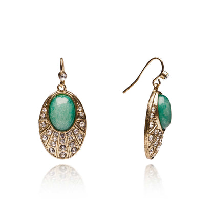 Green Agate Oval Stone Drop Earrings