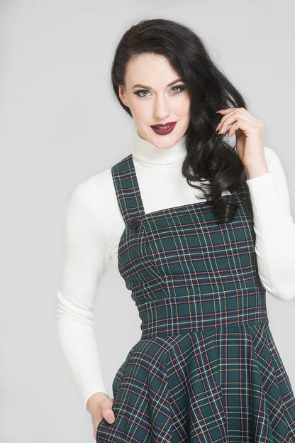 Peebles Green Pinafore Dress by Hell Bunny