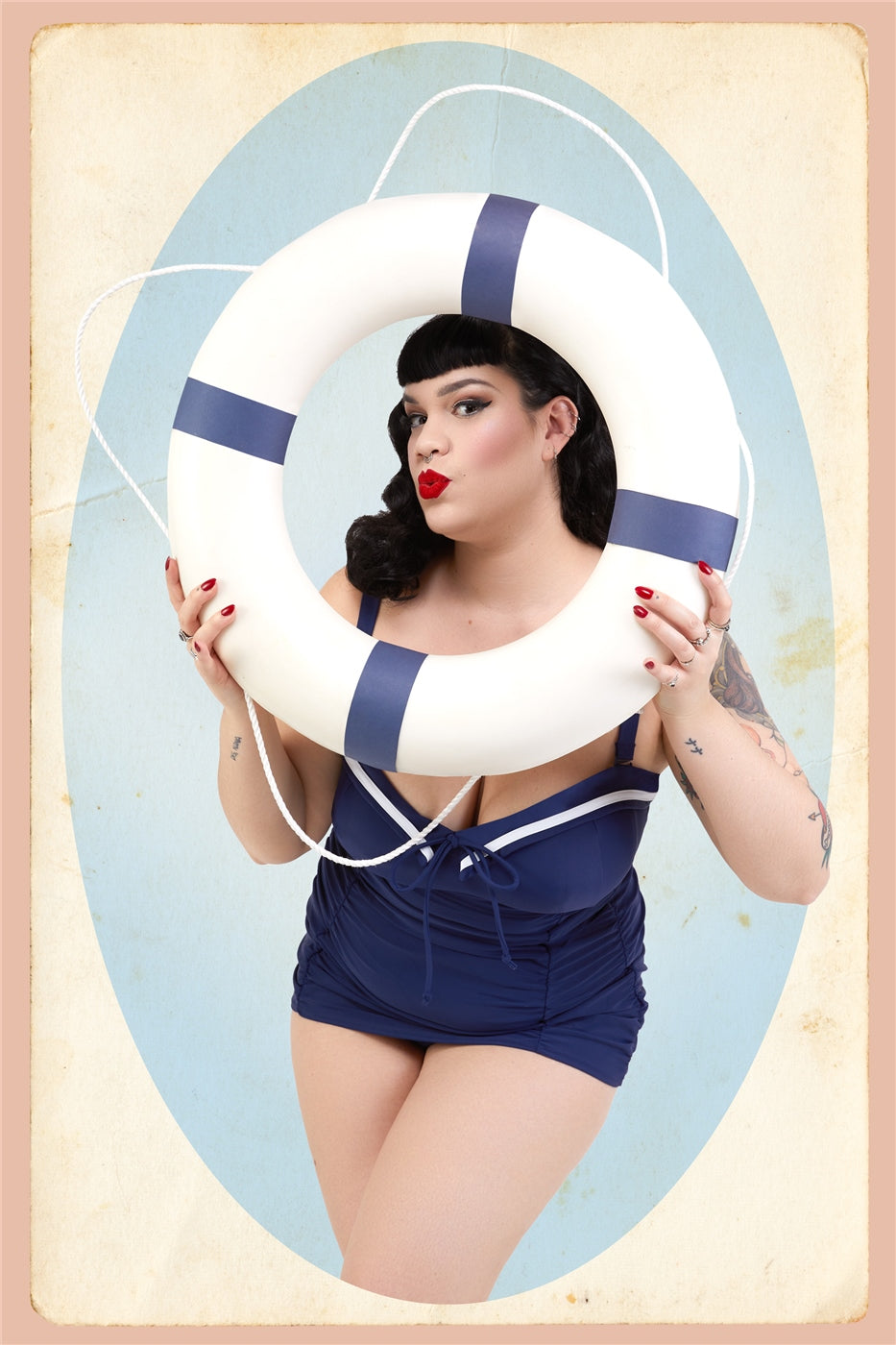 Sailor Folded Collar Swimsuit by Collectif