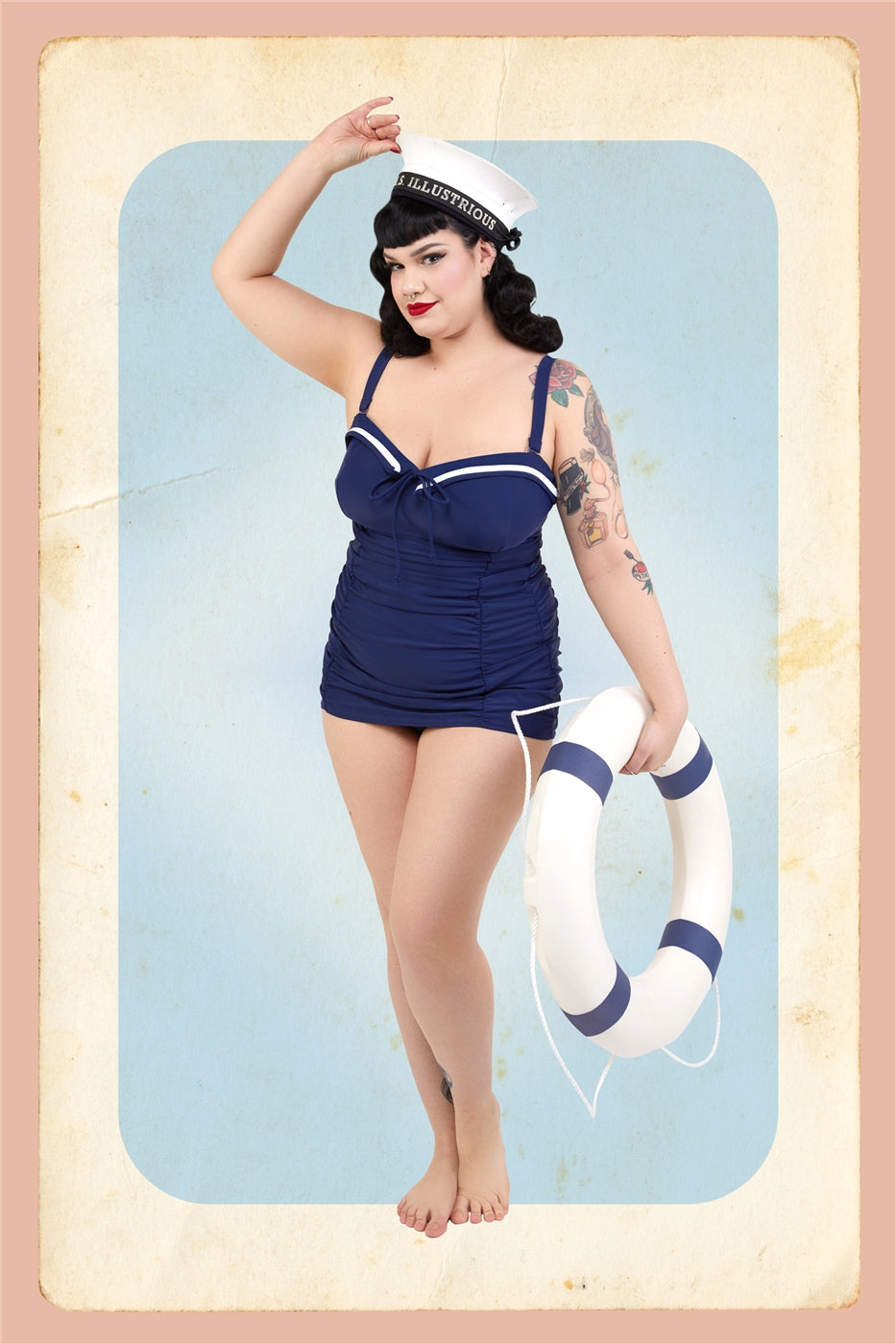 Sailor Folded Collar Swimsuit by Collectif