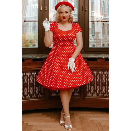 Claudia 50s Style Red and White Polka Swing Dress by Dolly & Dotty