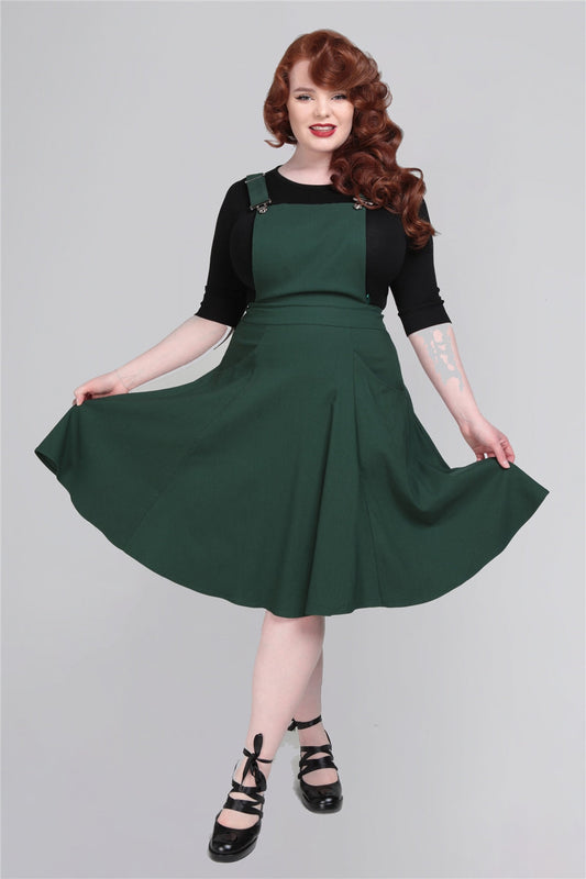Kayden Pinafore Swing Dress in Green by Collectif