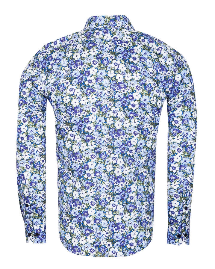 Blue Poppy Print Men's Shirt with Matching Handkerchief by Oscar Banks