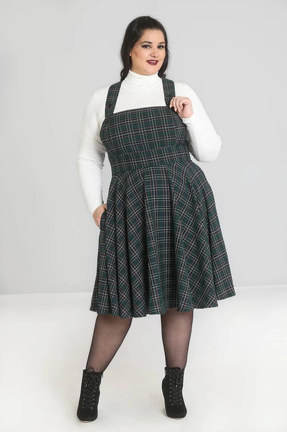 Peebles Green Pinafore Dress by Hell Bunny