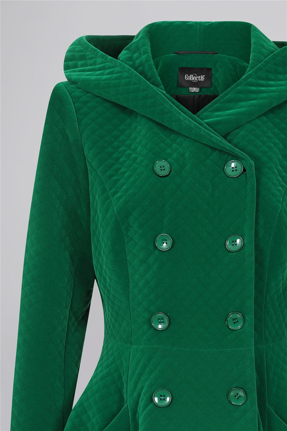 Heather Quilted Velvet Green Swing Coat by Collectif