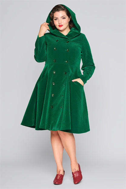 Heather Quilted Velvet Green Swing Coat by Collectif
